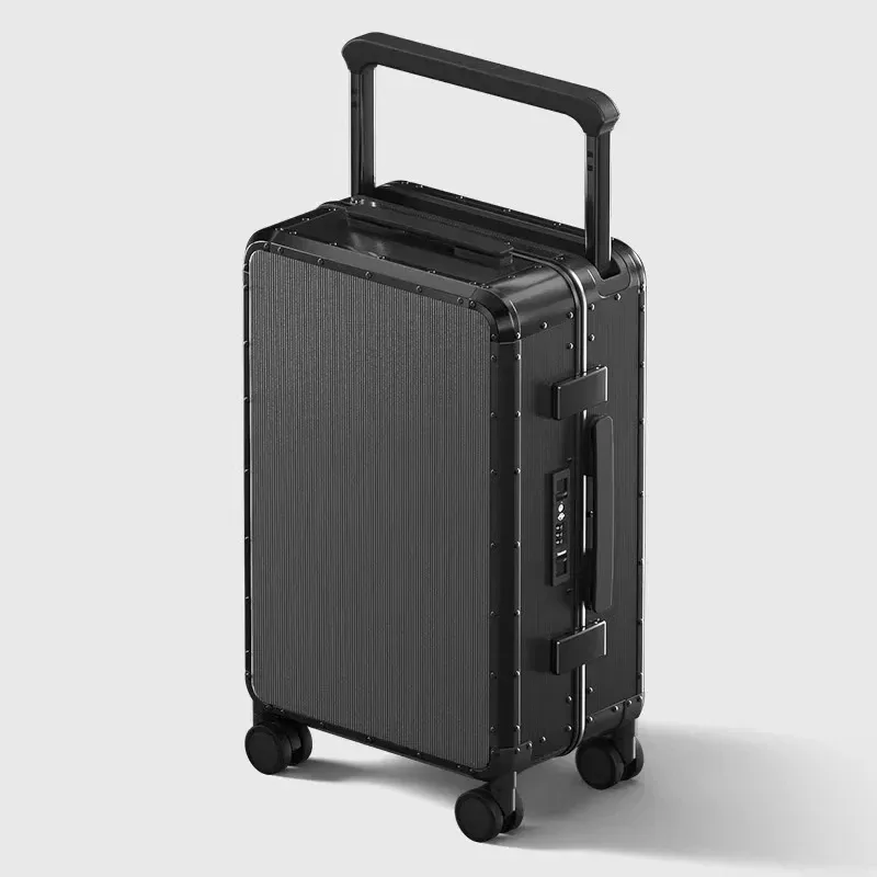 nouvelle valise de voyage à roulettes en alliage magnésium-aluminium avec poignée large, 20 pouces, valise de cabine pour affaires, bagage à main.