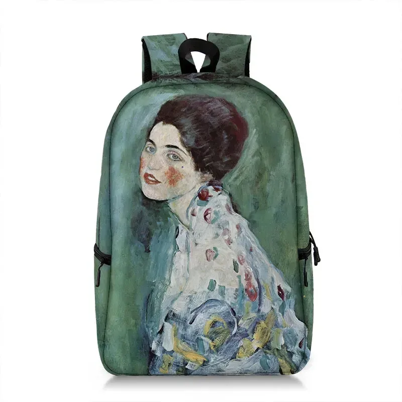 sac à dos peinture à l'huile de claude monet gustability klimt van gogh, cartable de nuit étoilée, baiser de tournesol, cartable de voyage pour femme