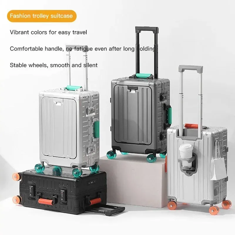 valise tout aluminium-magnésium, ouverture frontale, bagage à roulettes pour femme, serrure tsa, valise de voyage, roues moulées par injection