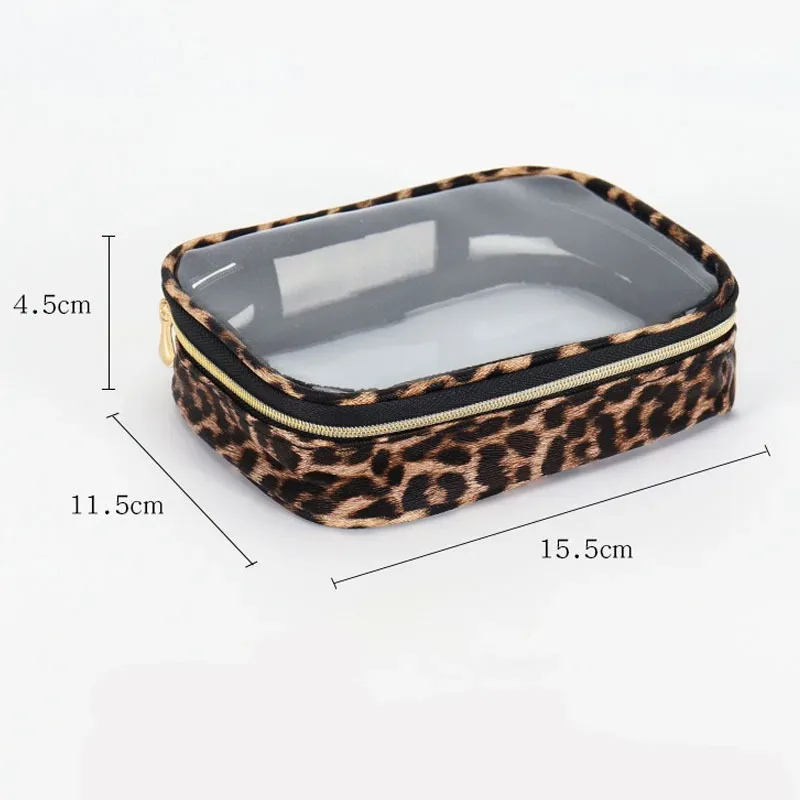 trousse de maquillage léopard imperméable grande capacité, 1/3 pièces, unisexe, transparente, pour voyage, organiseur de cosmétiques, trousse de toilette portable à fermeture éclair