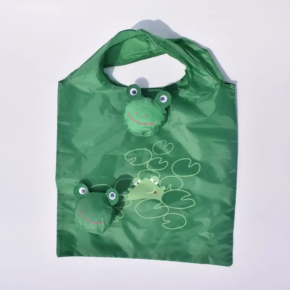 sac de courses pliable portable motif grenouille, sac écologique pliable motif chat de dessin animé, pochette d'épaule, sac de rangement écologique pour femmes