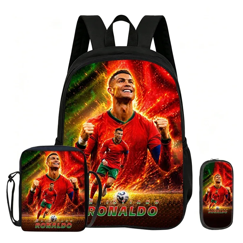 ensemble de 3 sacs à dos ronaldo pour enfants, sac à bandoulière pour l'école et les voyages, trousse à crayons, sac à dos de sport, sac à dos de star du football, cadeau
