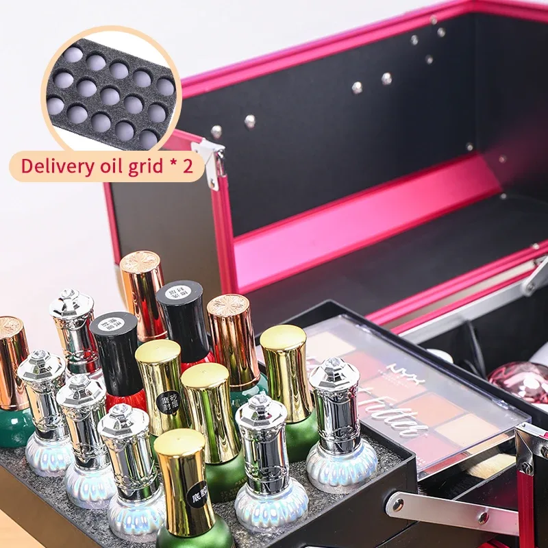 mallette de maquillage pro réglable, 4 plateaux coulissants, étui à cosmétiques, boîte de rangement, compartiments verrouillables