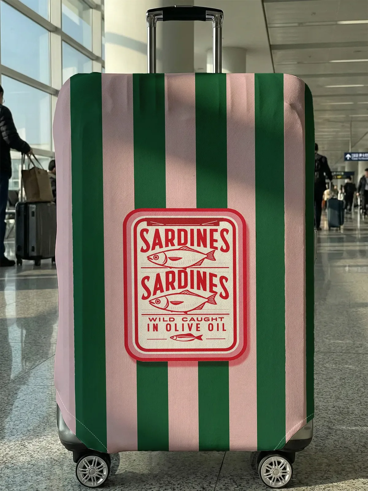 housse de bagage vintage imprimée motif boîte de conserve de sardines, compatible avec les valises de 18 à 32 pouces, protège-poignée de valise, accessoires de voyage
