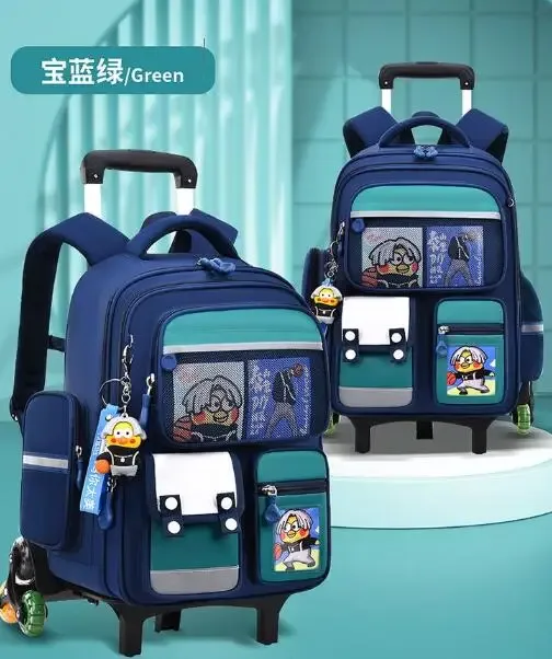 sac à dos d'école à roulettes pour filles et enfants, 17 pouces, 6 roues, sac à livres d'école primaire, sac à bagages à roulettes, sac à dos de chariot scolaire