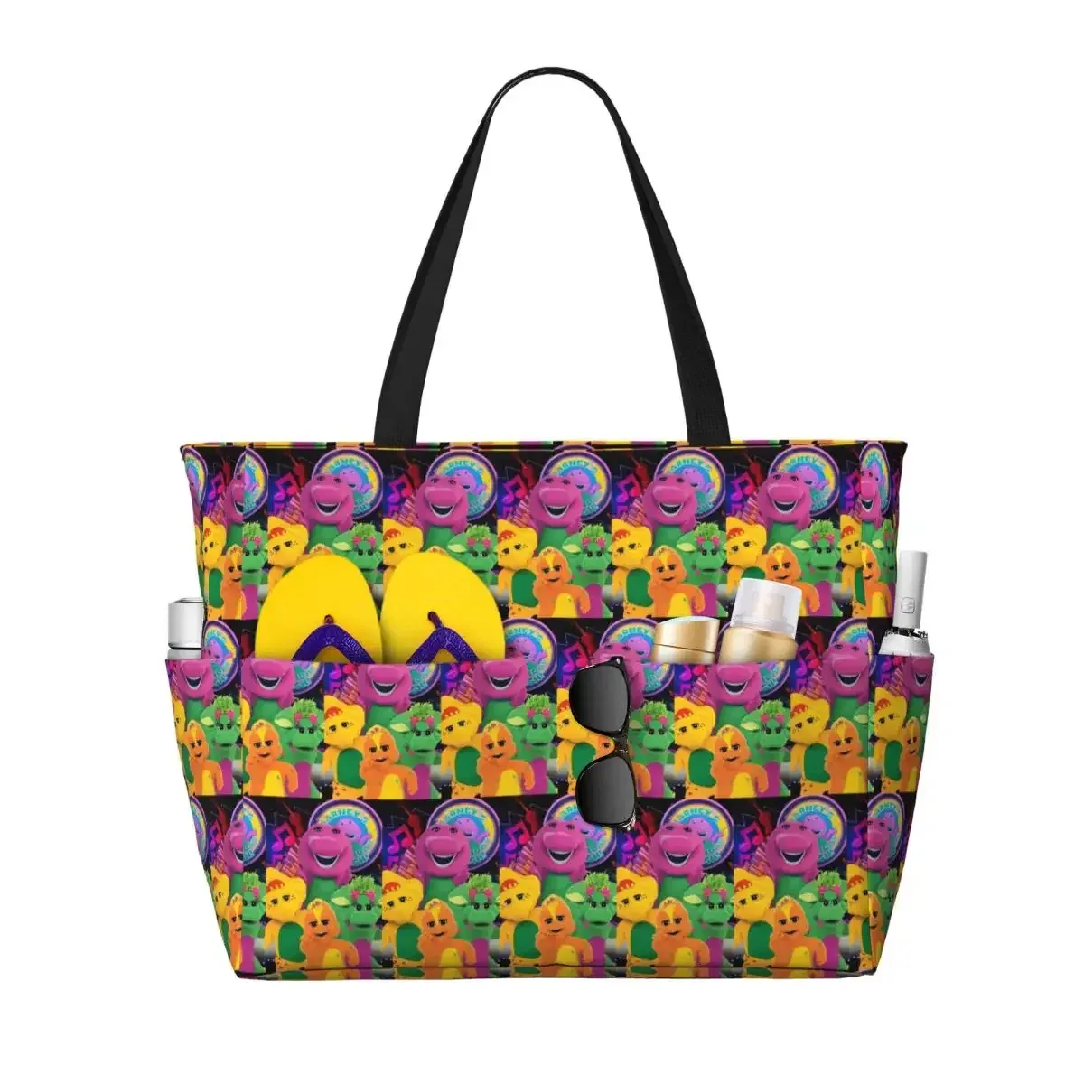 sac voyage polyester motifs personnages animés sacoche noire poches latérales grande poche avant usage voyage sport plage yoga
