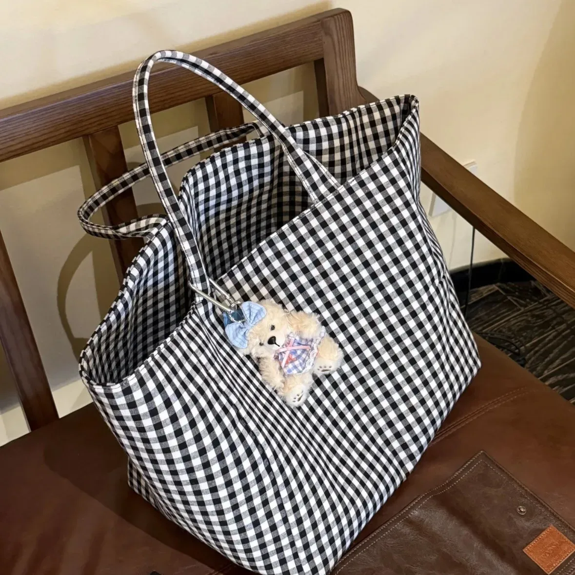 sacs fourre-tout coréens à carreaux harajuku pour femmes, sacs à bandoulière simples et polyvalents à la mode, sacs à main portables de grande capacité pour filles