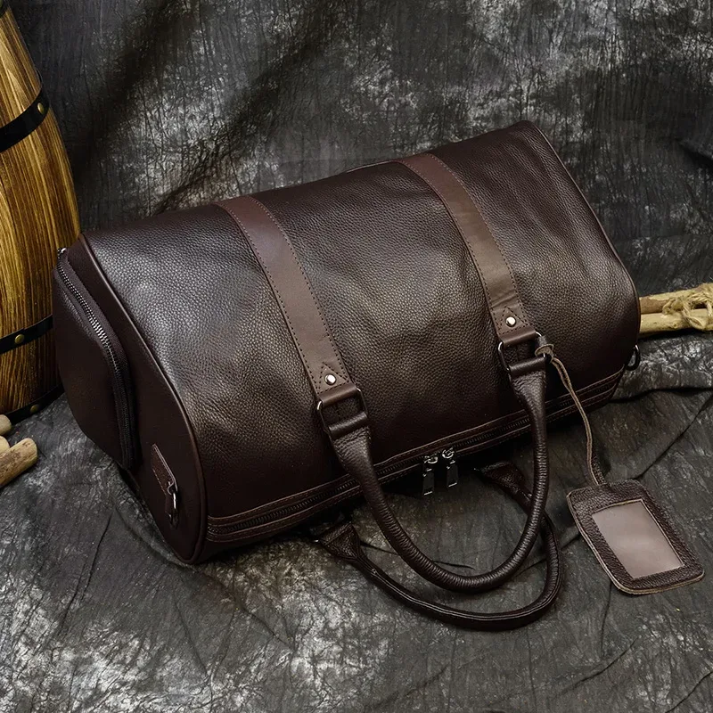 sac de voyage de luxe en cuir véritable pour hommes et femmes, sac à main en cuir de vache, sac à bandoulière de voyage, sac de sport pour week-end
