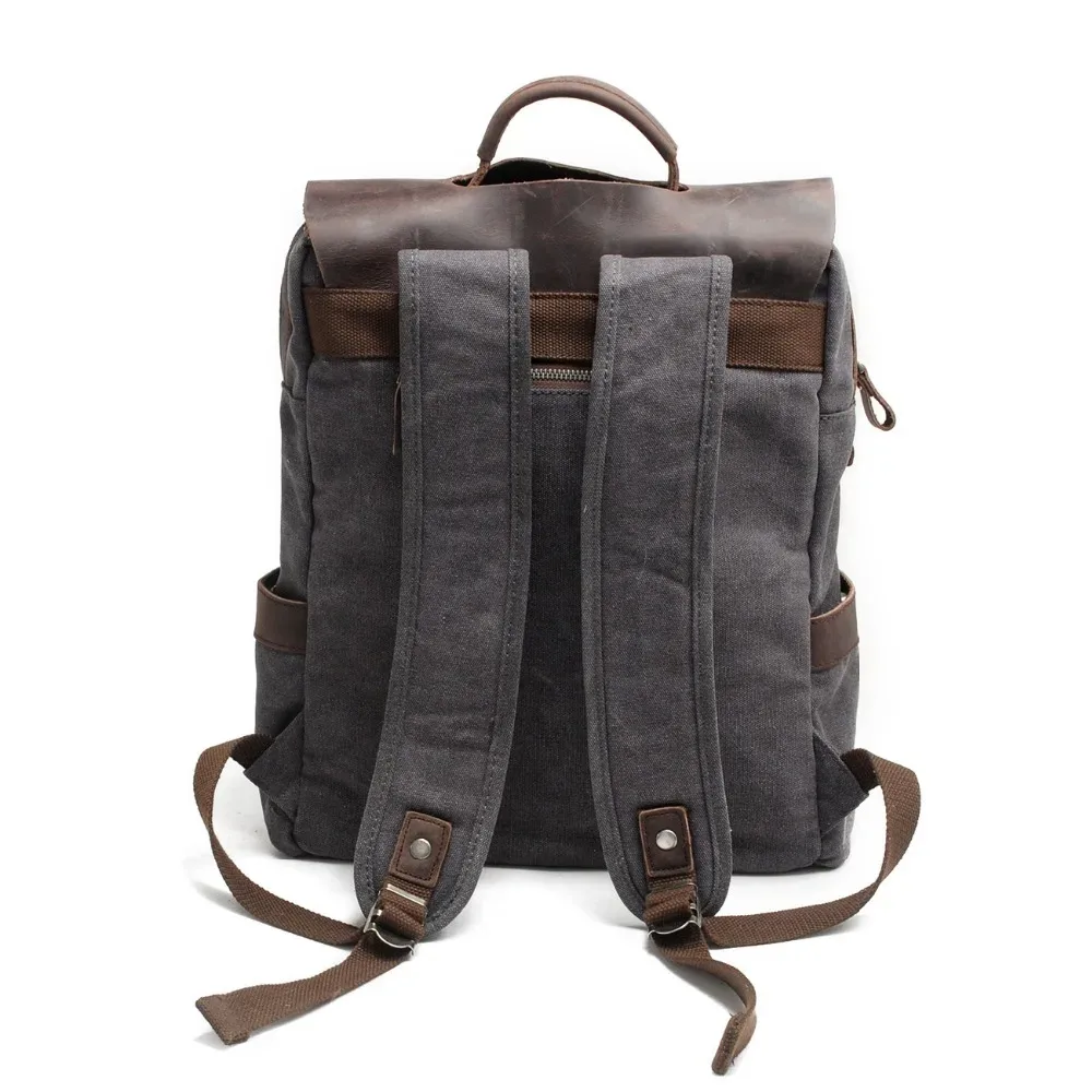 sac à dos pour ordinateur portable en toile cirée pour homme, sac à dos vintage en toile, sac d'école en cuir, sac de voyage neutre portable et résistant à l'usure