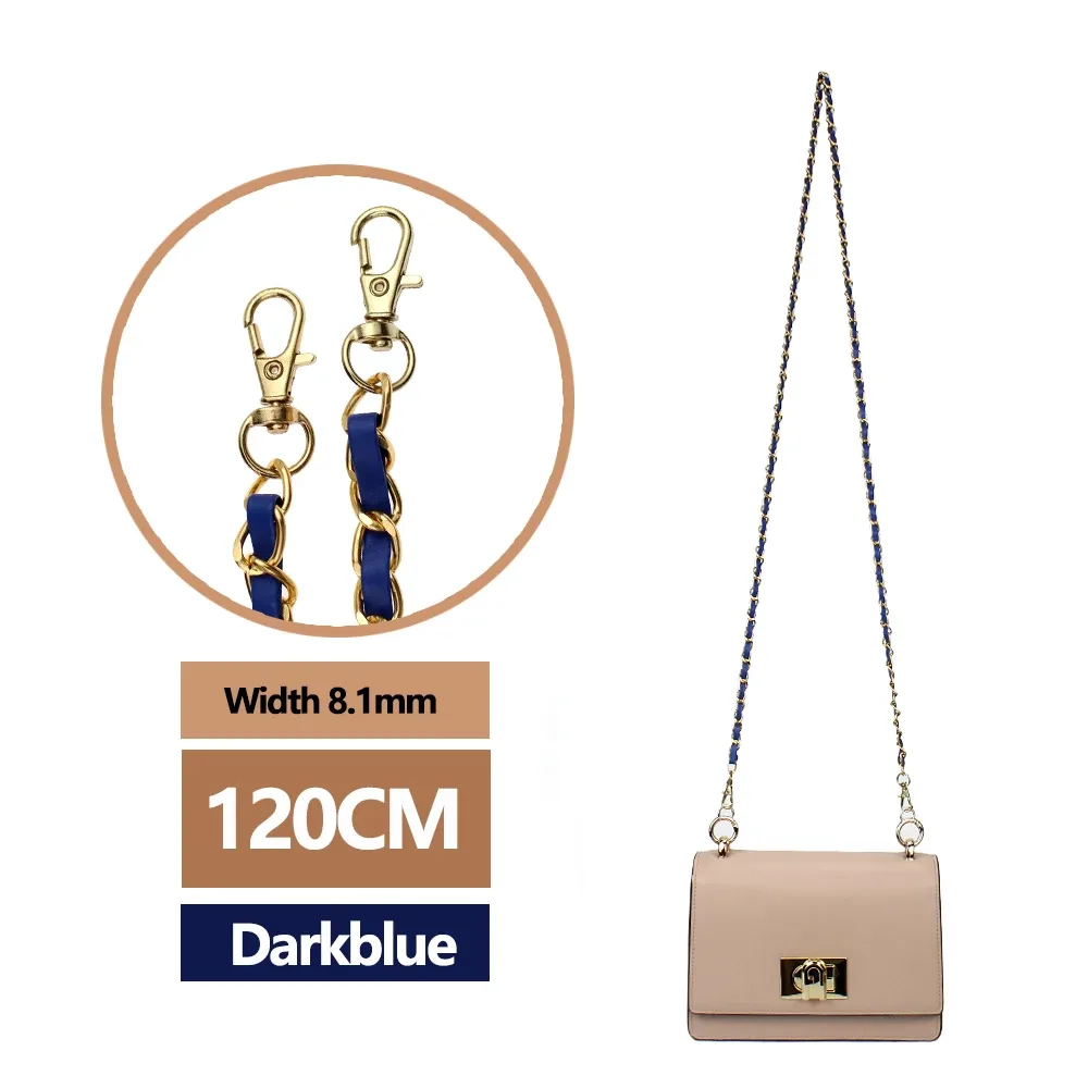 120cm cuir pu + chaîne en métal sac à bandoulière sangle pour femmes sac de mode sac à bandoulière femme sangle en cuir pour sac à main