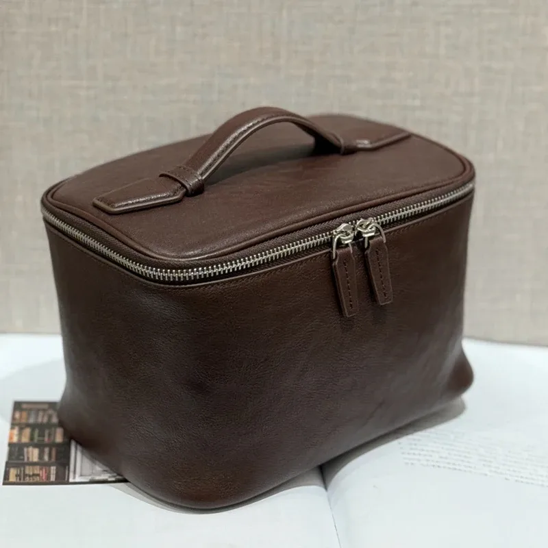 sac à cosmétiques en cuir pour femmes, organiseur de toilette de voyage, cuir véritable de haute qualité, trousse de maquillage de luxe, pratique, grande capacité