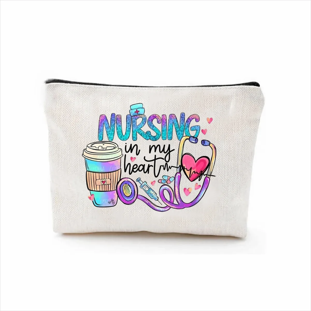 trousse polyester motif floral décontracté pliable extensible cosmétique maquillage voyage salle bain petit format
