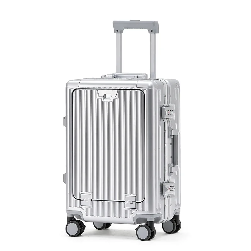ensemble 1 pièce, valise trolley à cadre en aluminium de 20 pouces, bagage cabine fonctionnel avec frein à absorption des chocs, roues universelles silencieuses, fonction porte-gobelet, fonction porte-téléphone, fonction de chargement usb, idéale pour les voyages d'affaires, les vacances, les courts séjours et comme cadeau.