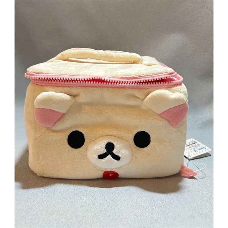 adorable dessin animé rilakkuma sœur tête d'ours en peluche carré 3d trousse de maquillage organisateur de toilette portable
