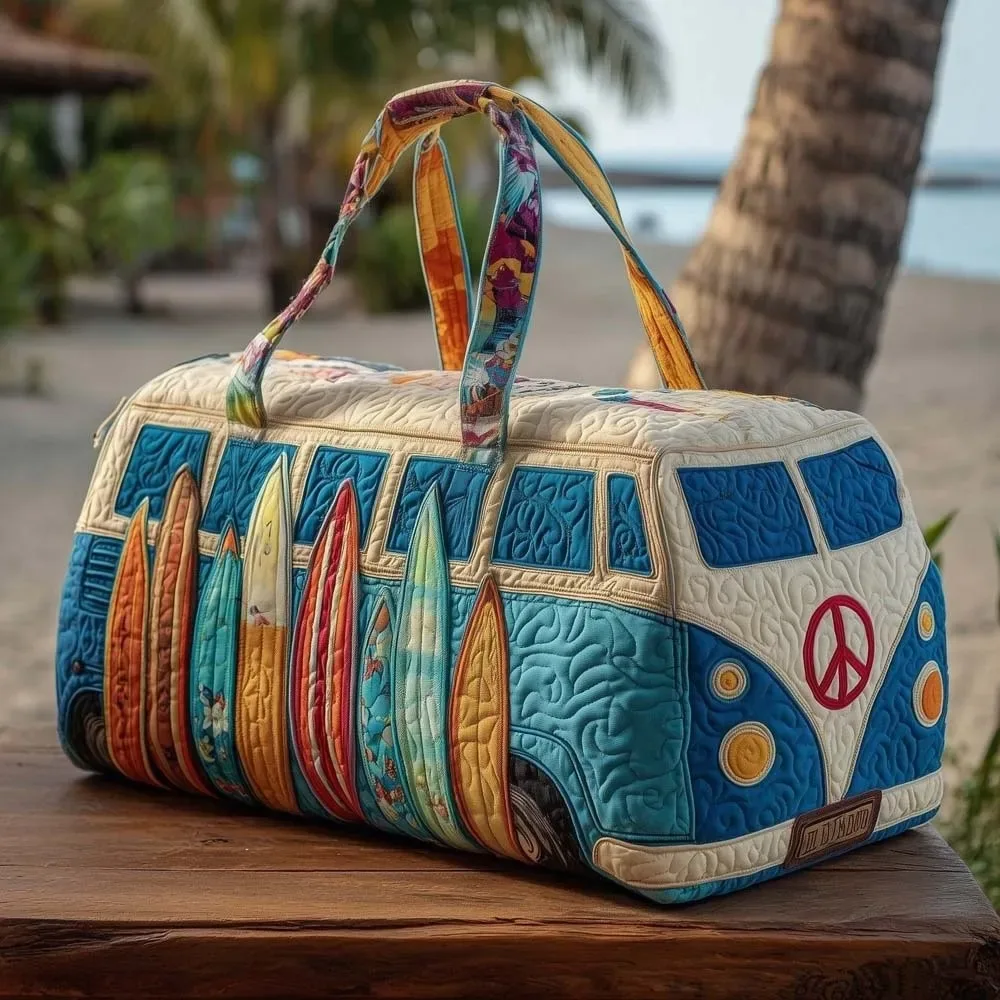 sac de voyage matelassé grande capacité en forme de bus imprimé, en matériau souple, style rétro