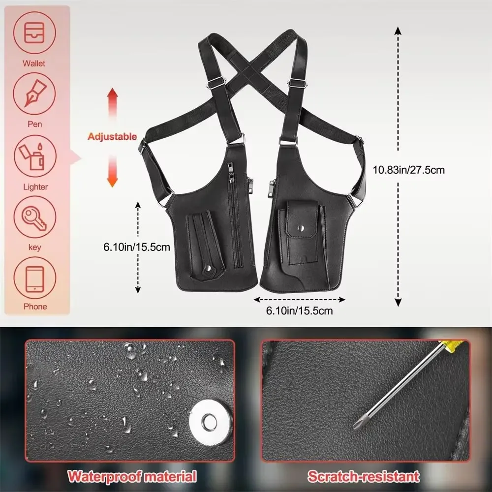 sac de poitrine rétro antivol multi-poches en cuir avec sangle dissimulée, sacoche multifonction pour téléphone portable, idéal pour la chasse