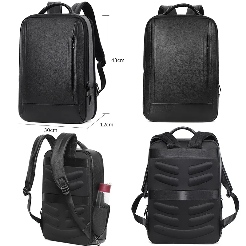 sac dos cuir vache noir polyester cadre externe broderie poignée souple usb charge voyage étudiant