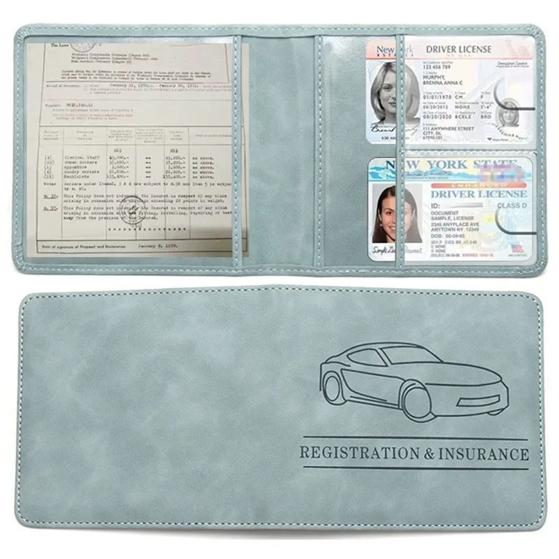 porte-assurance d'enregistrement de voiture, couverture de permis de conduire, documents automobiles en cuir, sac de rangement de permis de conduire, porte-carte de crédit