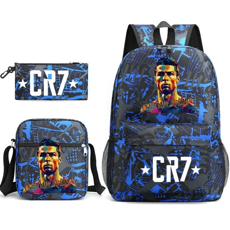 sacs d'école de cosplay football cr7, sac à dos pour ordinateur portable, pour adolescents garçons et filles, 3 pièces/ensemble