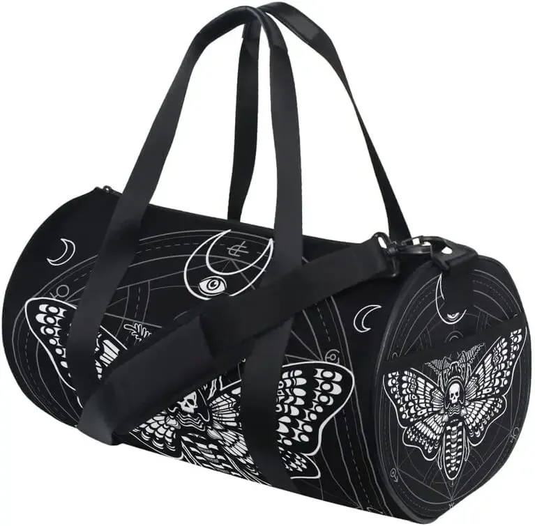 sacs de sport black skull moth pour hommes et femmes, crânes magiques, sac de sport, bagages de voyage, sacs de nuit