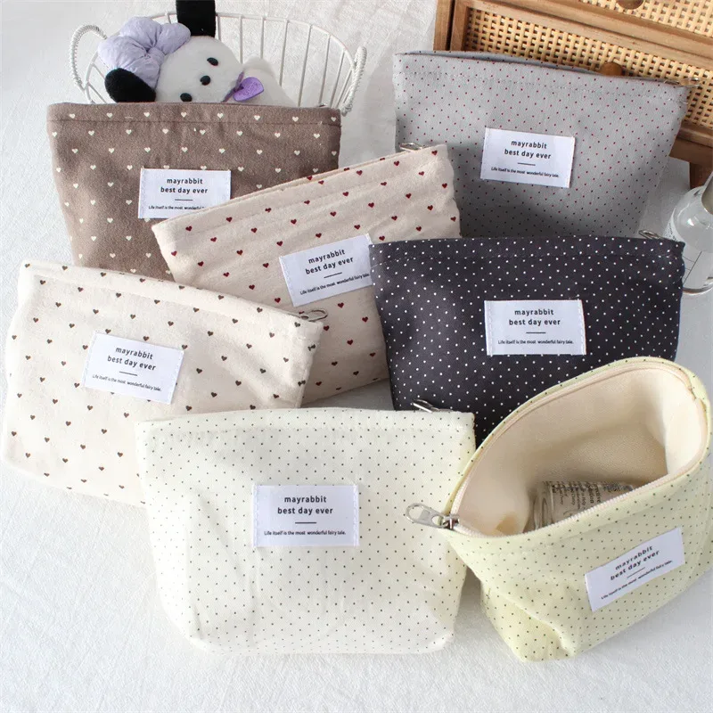 sac de maquillage coréen ins dot love pour rouge à lèvres, pochette pour femme, petits sacs à cosmétiques, sacs intérieurs, sacs de rangement de voyage, trousse de toilette