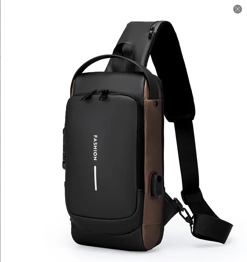 sac de poitrine antivol pour homme avec serrure à code et port usb, sac à bandoulière imperméable pour les voyages, le travail et le cyclisme