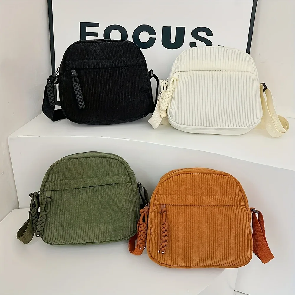 sac à bandoulière en velours côtelé harajuku vintage et polyvalent, sac de téléphone en velours côtelé décontracté japonais, sac à clés de transport