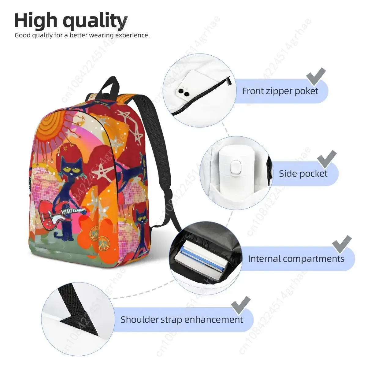 pete the cat i love my white shoes sac à dos pour lycée, sac à dos d'affaires avec motif de chats de dessin animé pour hommes et femmes, sac à bandoulière pour ordinateur portable