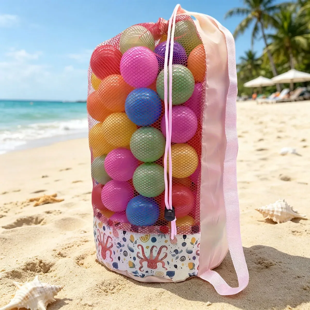sac de rangement en filet à imprimé animal pour l'été et la plage, grande capacité, en polyester, pour les voyages, sac de rangement à double bandoulière.