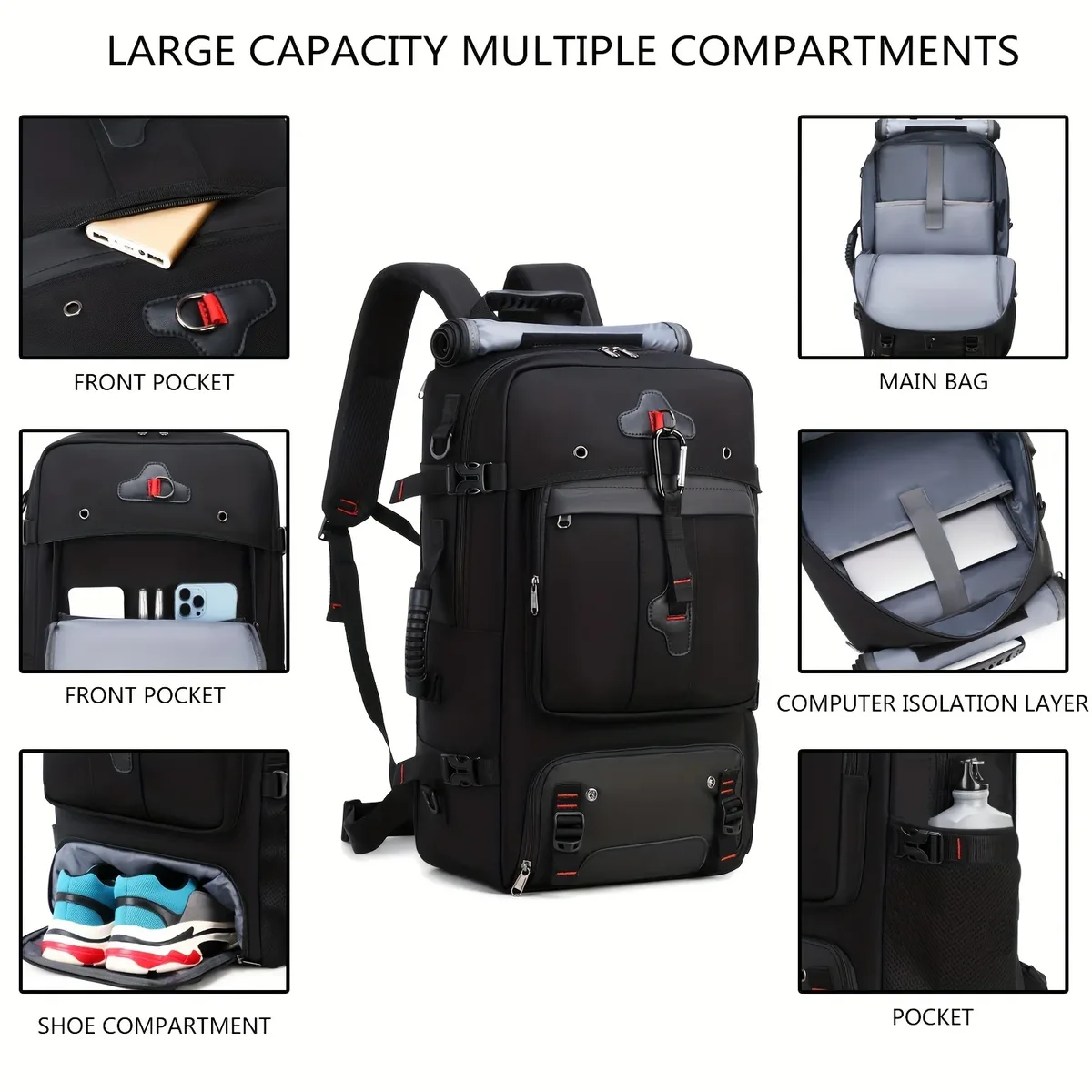 sac à dos de voyage pour hommes et femmes, grand sac à main avec compartiment à chaussures approuvé par la compagnie aérienne, sac à dos pour ordinateur portable 17 pouces, sac de sport