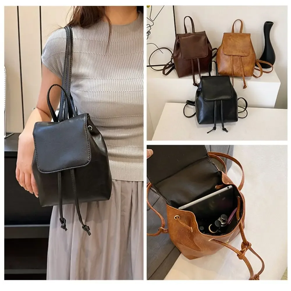 sac à dos rétro marron solide en pu pour enfants, mini sac à dos solide, petit paquet, sac à main pour documents initiés