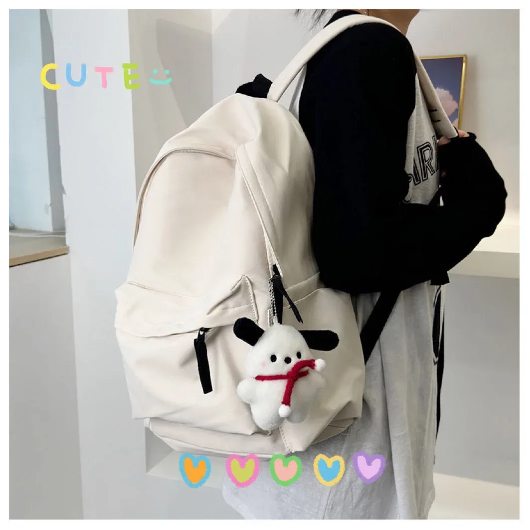 sac à dos de style minimaliste japonais, grande capacité, couleur unie, double bandoulière, pour étudiantes et lycéennes