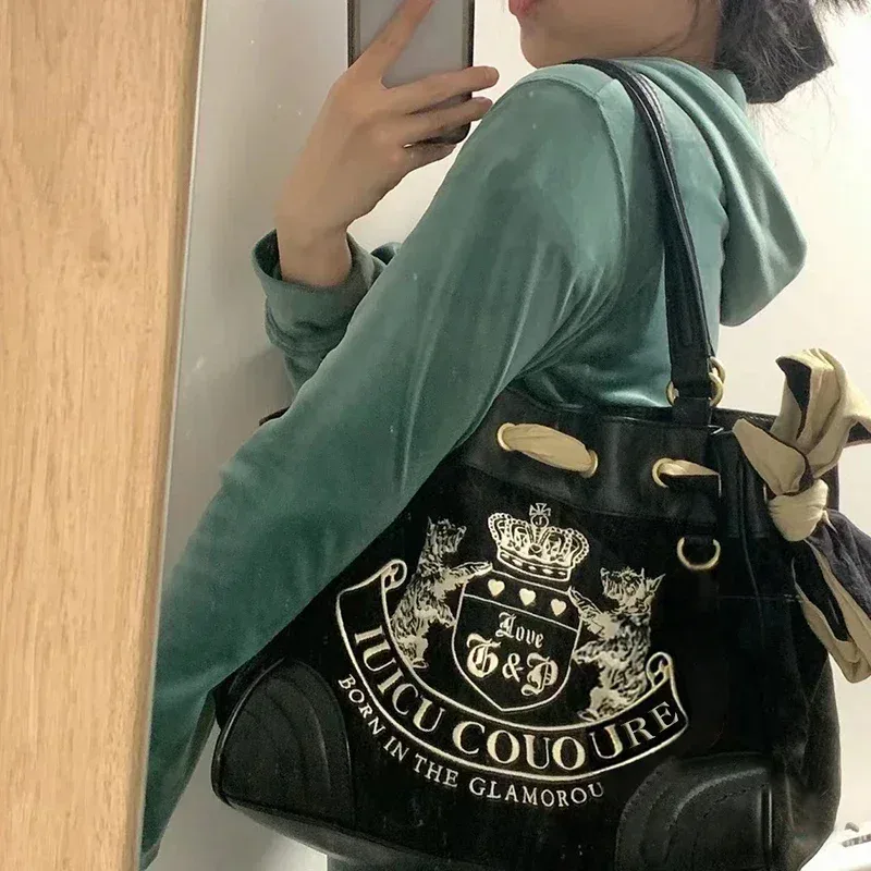 sac fourre-tout de grande capacité pour femmes y2k, vintage rétro chic broderie velours sacs à main fille shopping sac à bandoulière sacs à main pour femmes