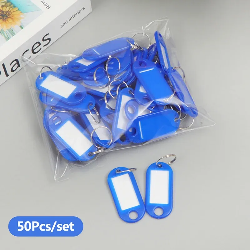 porte-clés coloré, étiquette de clé, identification, nom, adresse de salle, marqueur de numéro tel, étiquette de bagage avec anneau fendu, 50 pièces