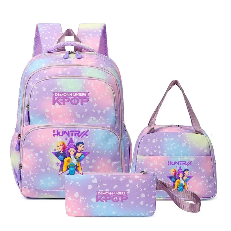 lot de 3 sacs à dos kpop demon hunters, cartable de dessin animé pour adolescents, sac d'étudiant, sacoche pour ordinateur portable et livres, sac de voyage, mochilas