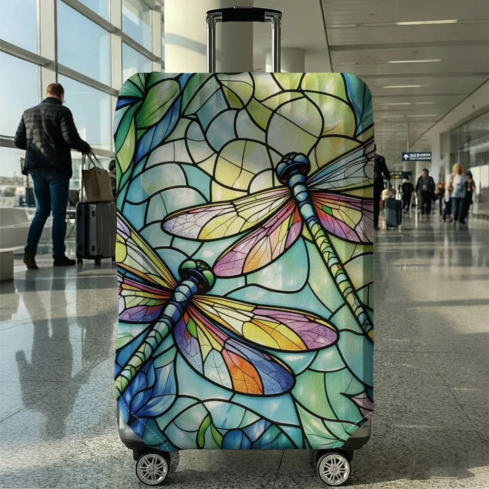housse de bagage motif libellule style vitrail, convient aux bagages de 18 à 32 pouces, protège-poignée de bagage, accessoires de voyage