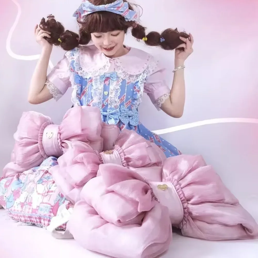 sac dos polyester femelle nœuds rubans plissés cœur doré rose violet noir voyage adolescente fourre tout