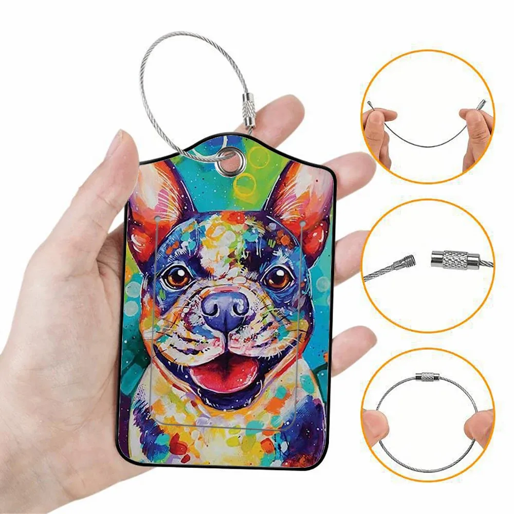 offre spéciale mignon chien en cuir affaires étiquette de bagage valise adresse étiquette bagages embarquement étui étiquette nom id adresse clip
