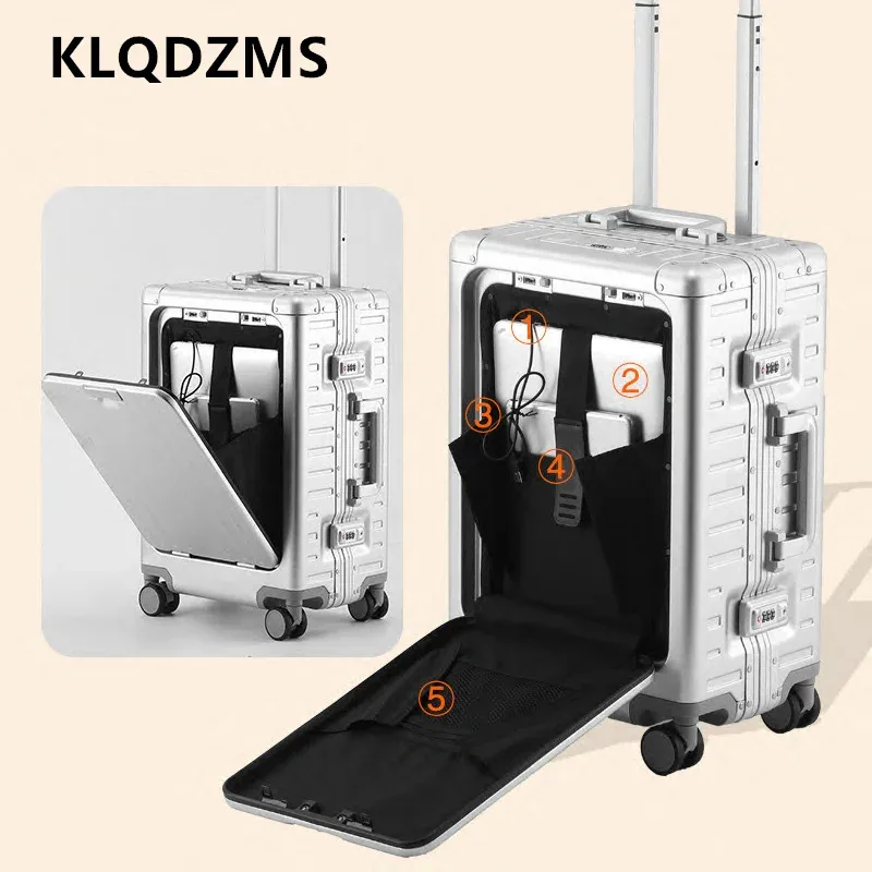 klqdzms valise pour hommes boîte d'embarquement en alliage d'aluminium et de magnésium boîtier de chariot de grande capacité 20 "24 pouces bagage roulant