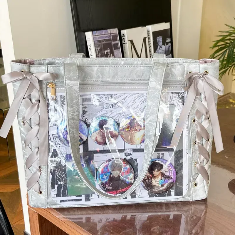 y2k mignon japonais ins ita sac lolita fille fourre-tout transparent sac à bandoulière grande capacité sac à bandoulière décontracté bricolage affichage sacs à main