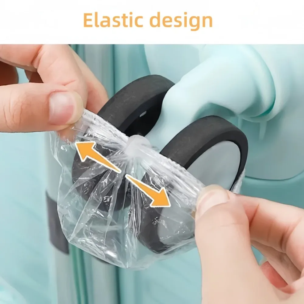 couverture protection roue bagage pe transparent élastique antipoussière jettable lot cinquante cent quart douze centimètres voyage propre sols tapis troncs
