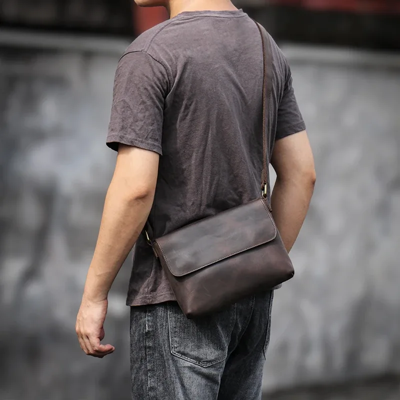 guro-sac messager vintage en cuir véritable pour homme, sac à bandoulière, cuir de vachette cheval, élan, haute qualité, rabat 03, 8 pouces, isub