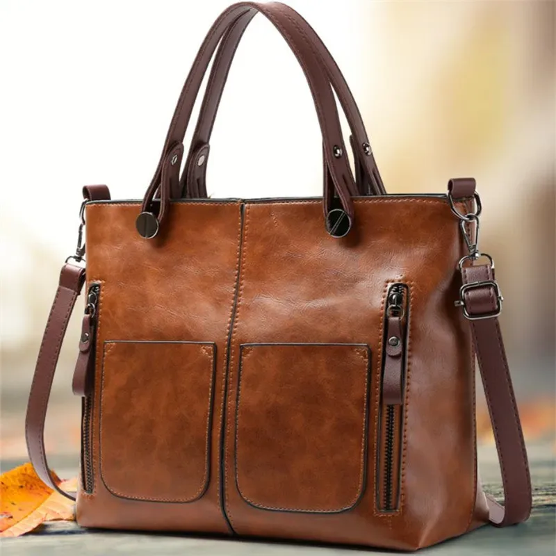 sac à main en cuir rétro europe america, sac à bandoulière, fourre-tout à deux poches avec fermeture éclair, sacs à bandoulière classiques pour femmes, travail et affaires
