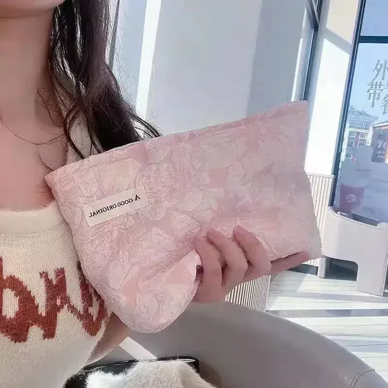 trousse de maquillage florale en toile pour femme, grands sacs à cosmétiques, poudres, grande capacité, sacs de rangement de voyage, pochette simple pour femme