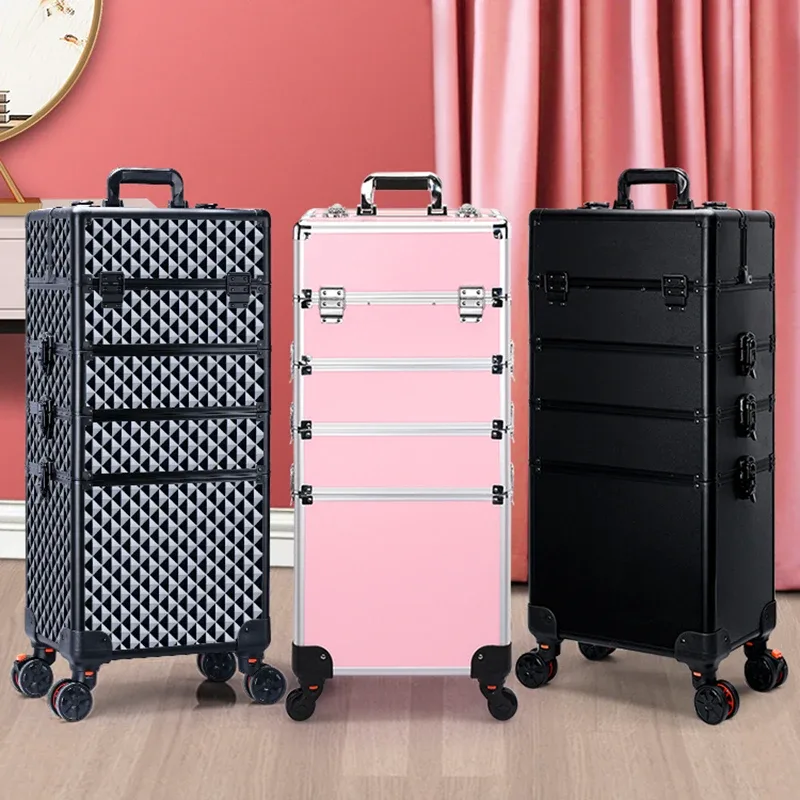 valise de maquillage professionnelle, chariot cosmétique portable, boîte à bagages, tatouage des ongles, boîte à outils de beauté aviation, 2 couches, 3/4 couches