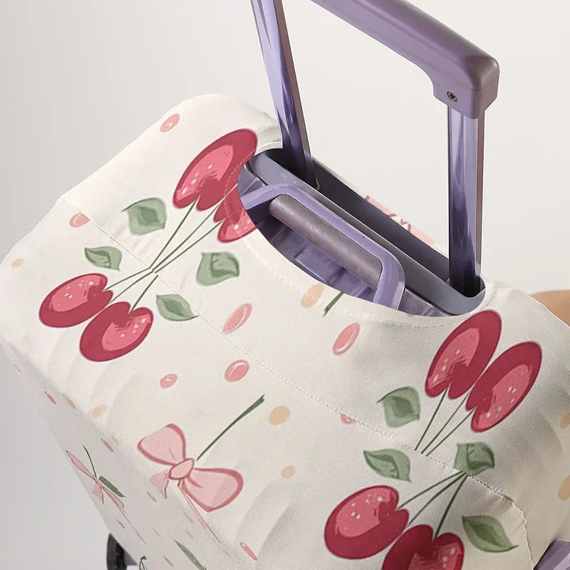 housse de protection pour bagages à motif de pois blanc laiteux cherry bow, adaptée aux housses de bagages de 18 à 32 pouces, gants pour poignée de bagage