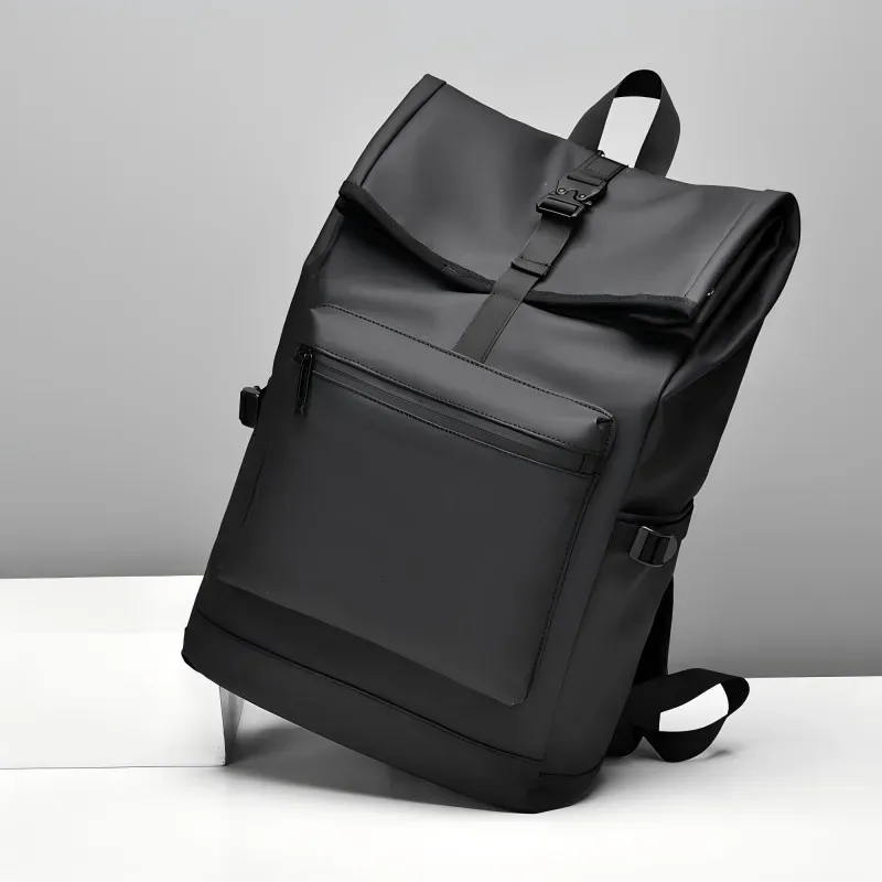 sac à dos de grande capacité – sac de voyage et de banlieue élégant noir uni avec bretelles réglables, plusieurs compartiments, sac à dos de voyage