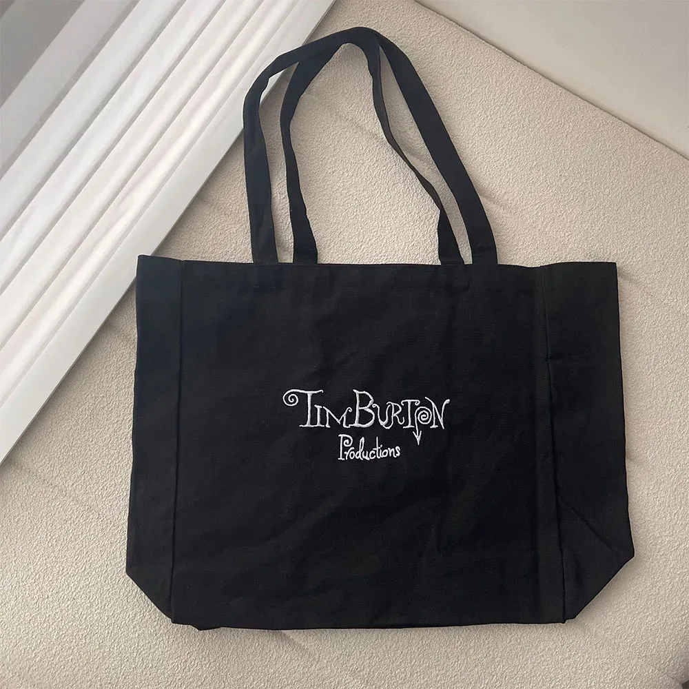 tim burton production américain rétro femmes toile sac à bandoulière lettres brodées femmes rue mode sacs à provisions réutilisables