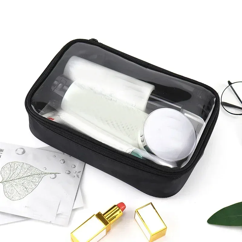 sac à cosmétiques de voyage transparent noir, trousse de toilette imperméable en tpu, nouveau sac de rangement de maquillage, sac à cosmétiques à fermeture éclair transparente
