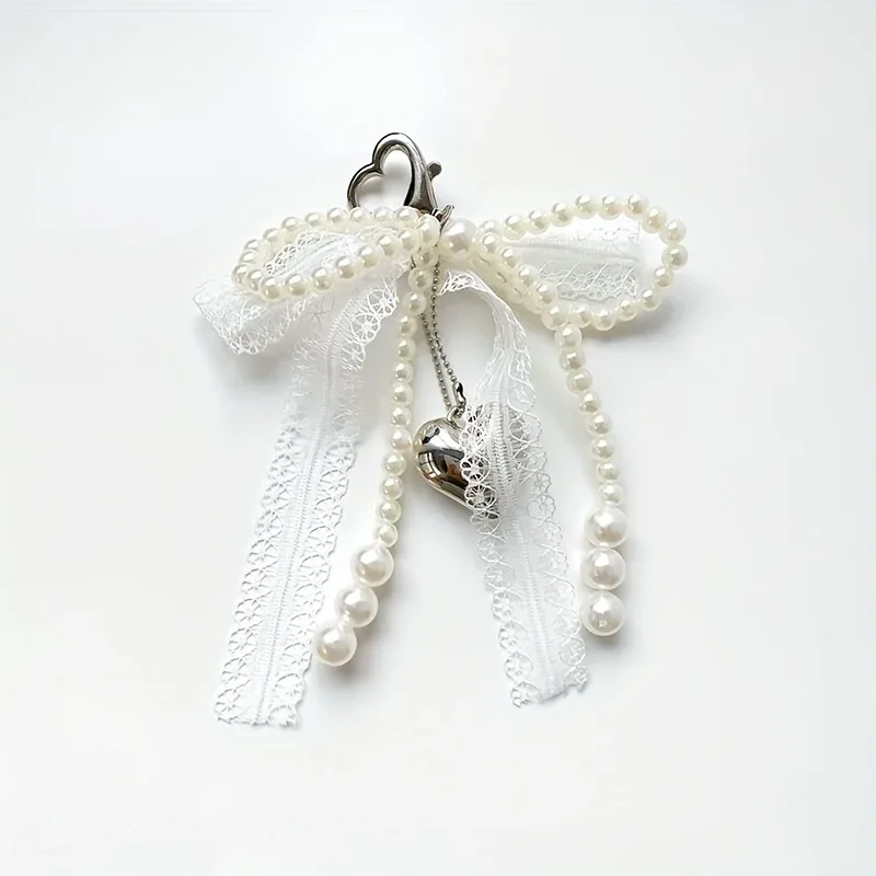 porte-clés nœud en dentelle et perles, nœud en perles pour femme, porte-clés pendentif de sac, porte-clés breloque pour sac à dos, pendentif de sac en forme de cœur, porte-clés à perles, pendentif nœud, accessoires de porte-clés pour cadeaux, portefeuilles, sacs, sacs à dos, sacs à main